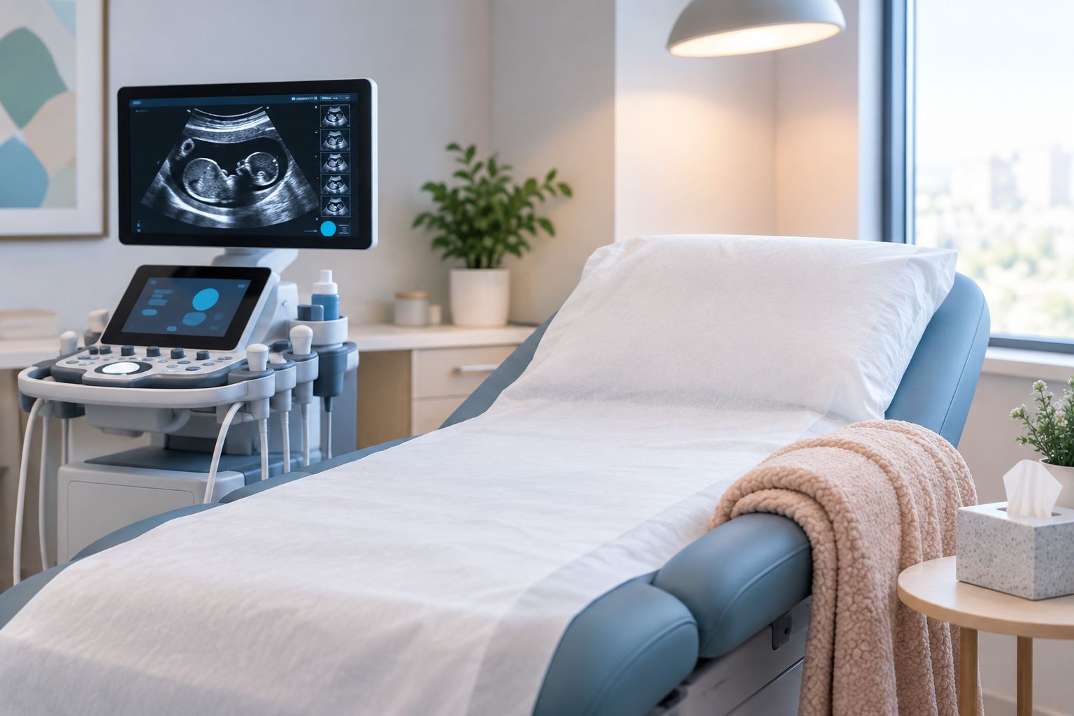 Calm private ultrasound exam room setting