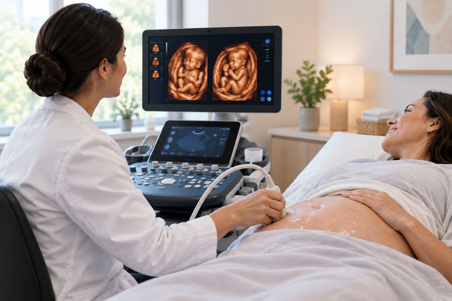 Private ultrasound room during a twin pregnancy 3D 4D imaging session
