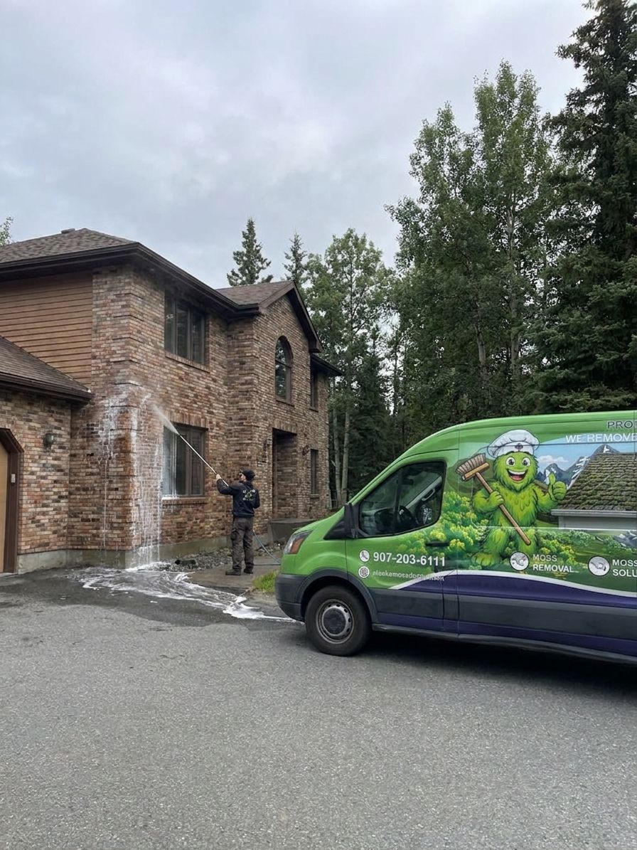 Soft wash cleaning for brick exteriors