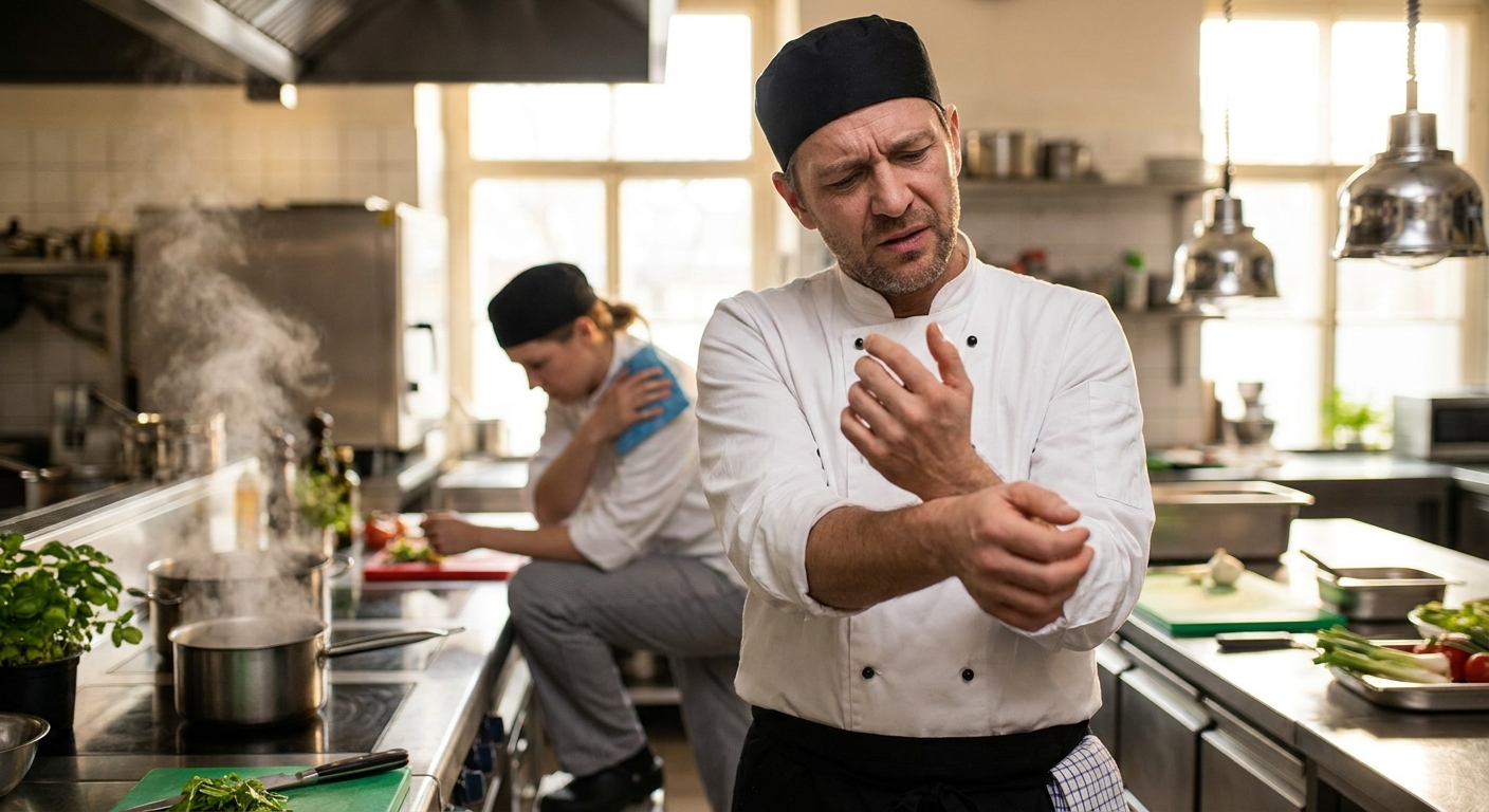 Pain management for chefs and line cooks with chronic strain