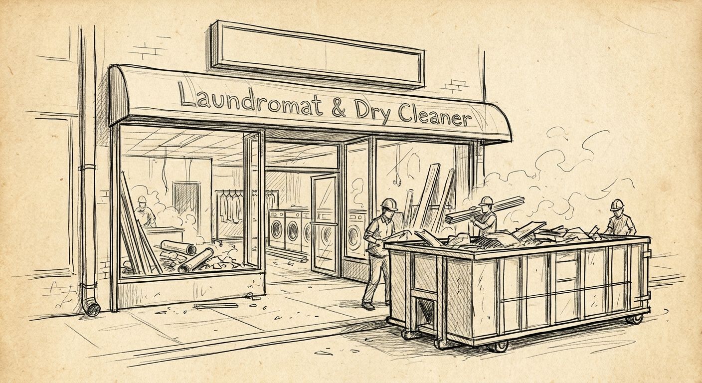 Dumpster rental for laundromat and dry cleaner renovations