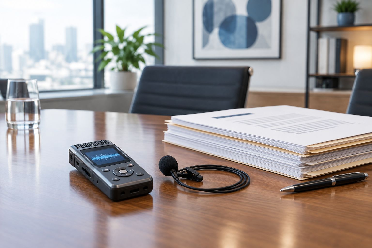 Audio recorder and microphone set up for a legal deposition