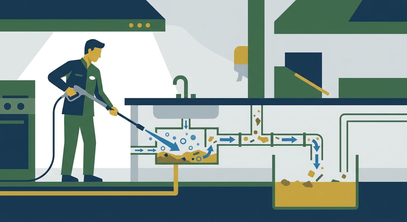 High-pressure flushing for grease traps in restaurants