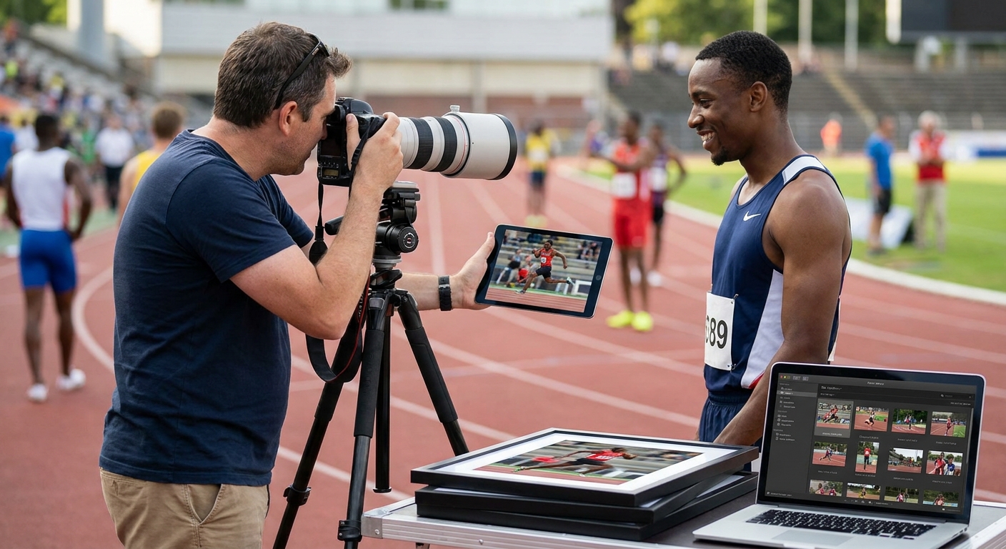 Print-on-demand photo sales for sports event photographers