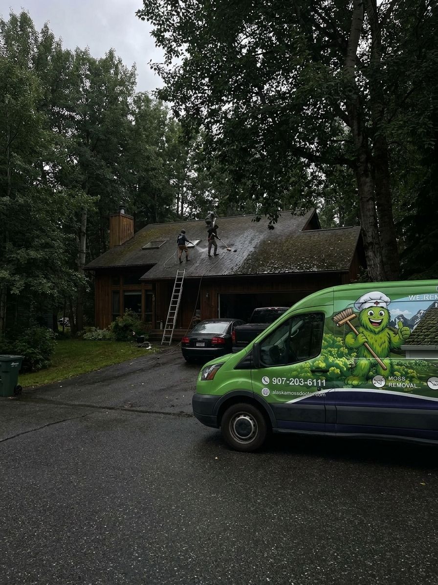 Roof algae removal for shaded properties