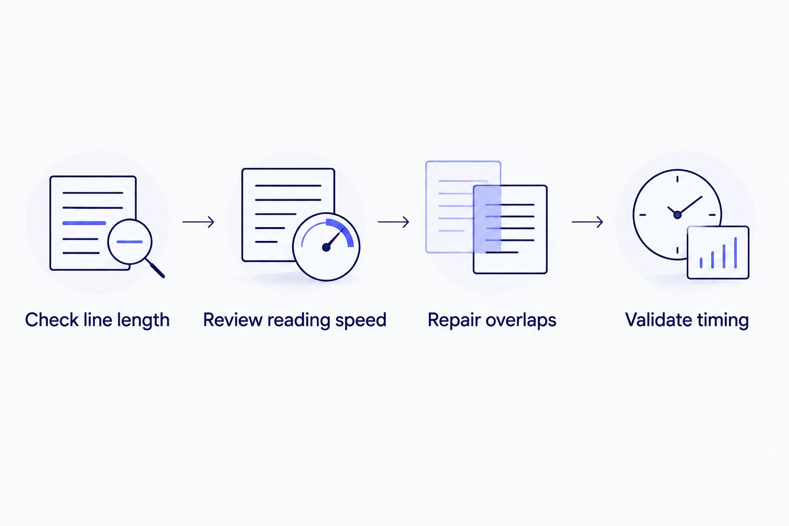 Subtitle QA workflow for line length, reading speed, overlaps, and timing