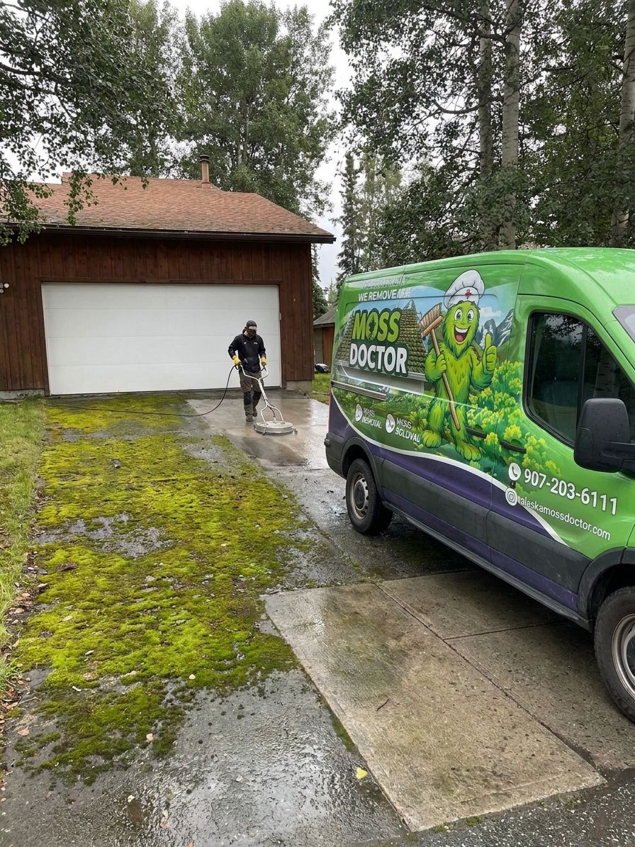 Driveway and walkway cleaning for moss and algae