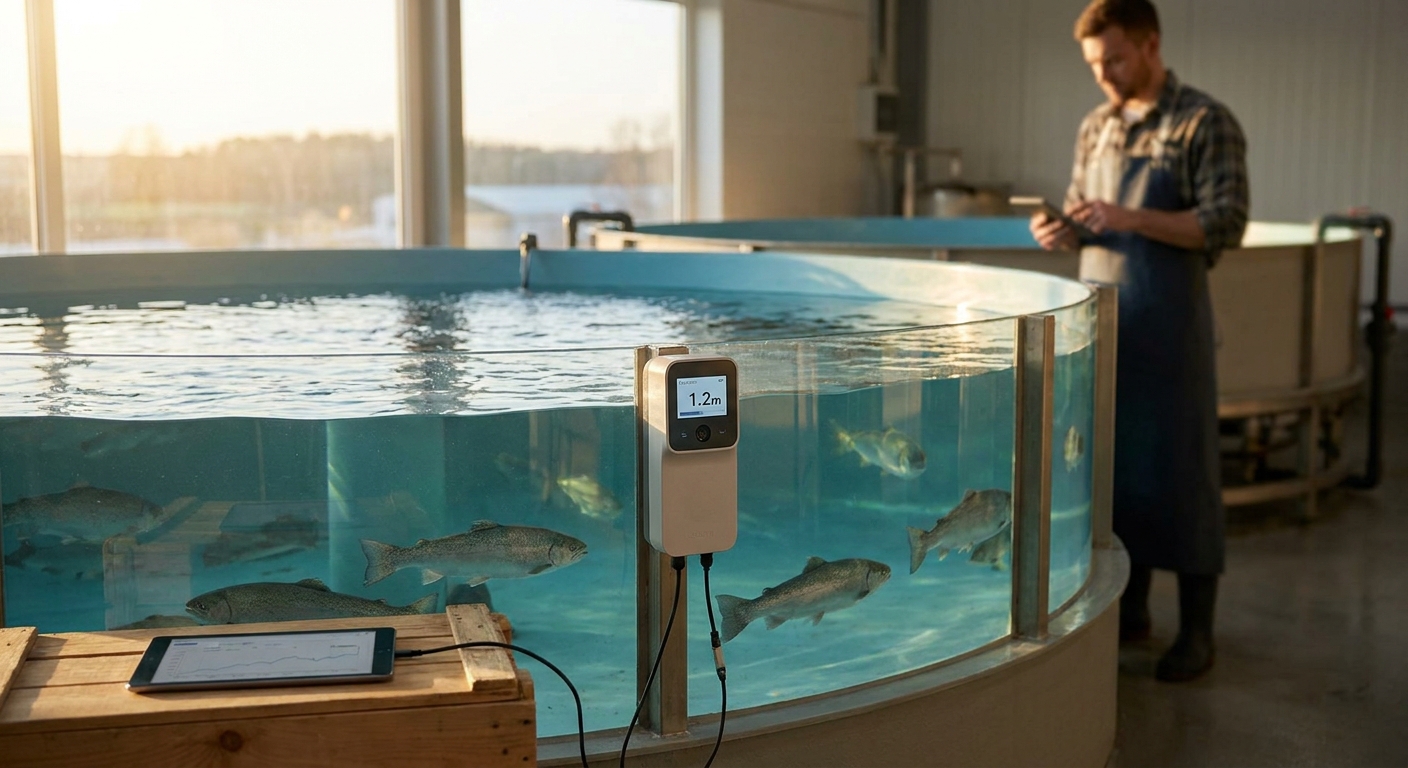Tank level monitoring for aquaculture and fish farms