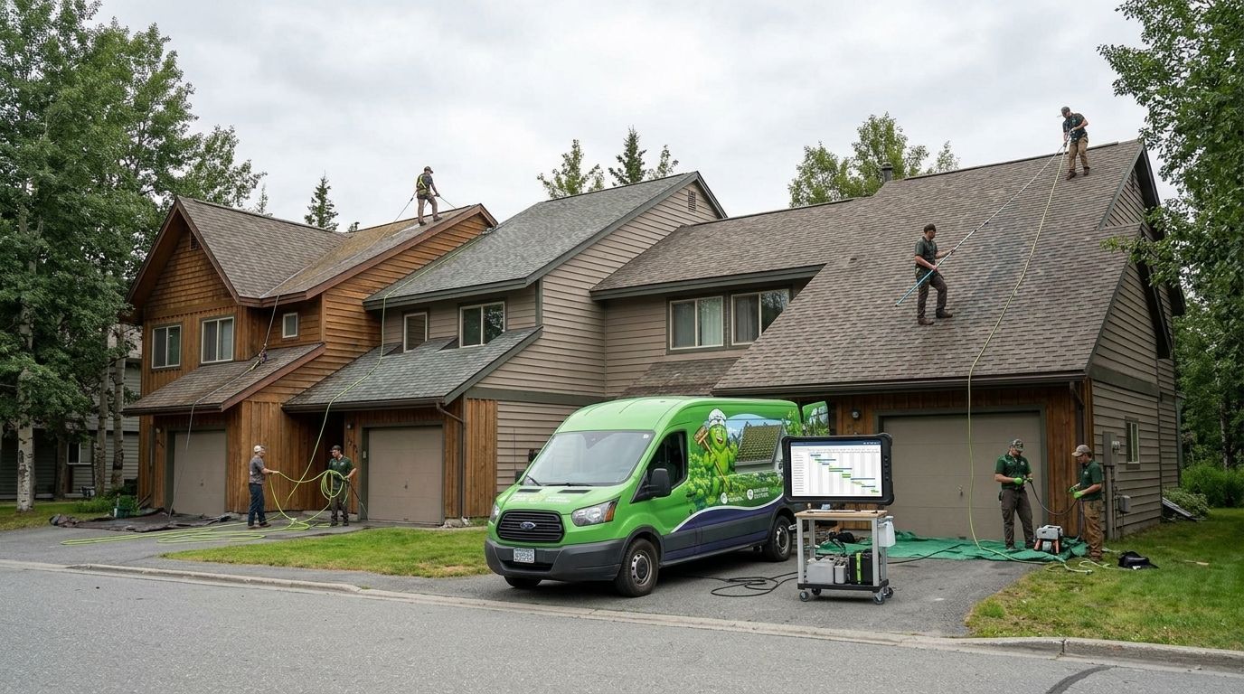 How to coordinate roof cleaning across multiple rental units