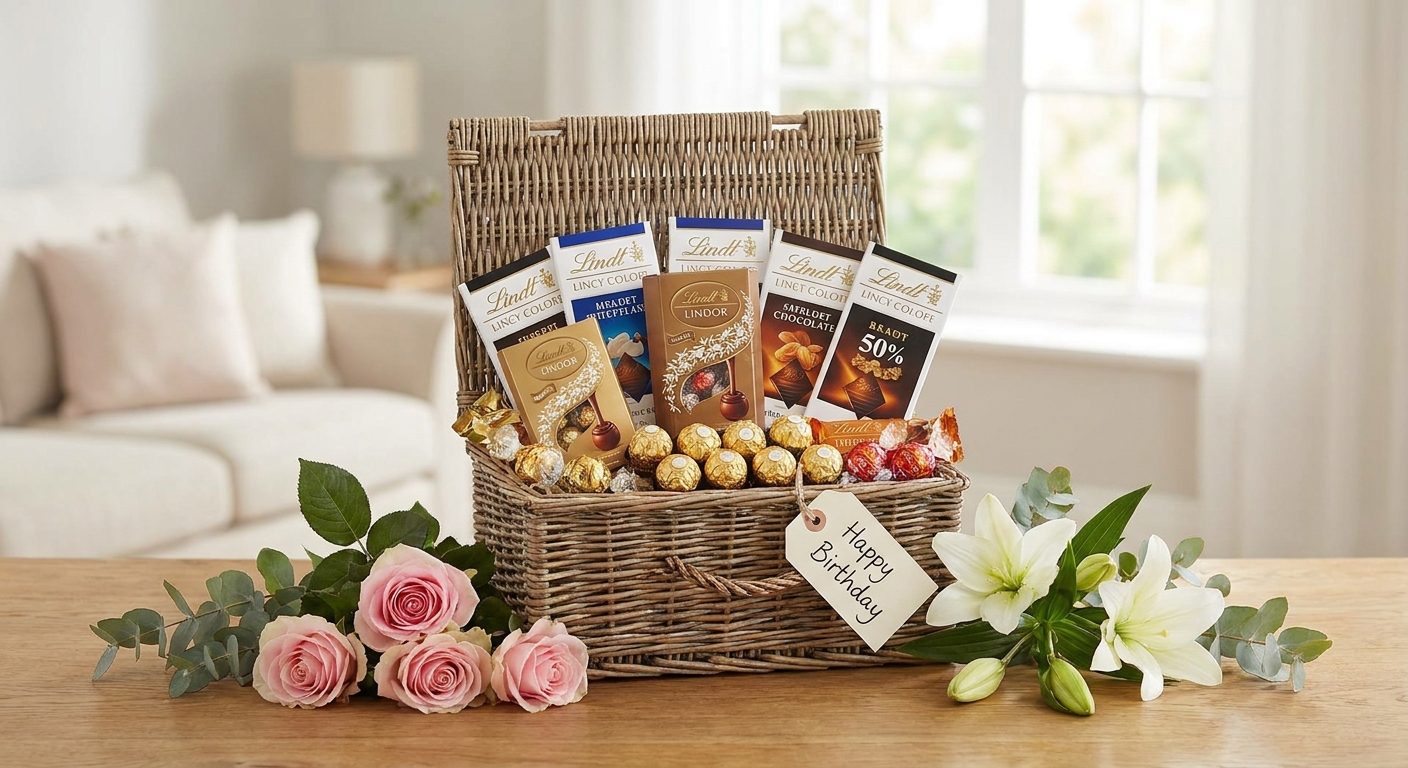 Lindt chocolate and flower hampers for a birthday treat