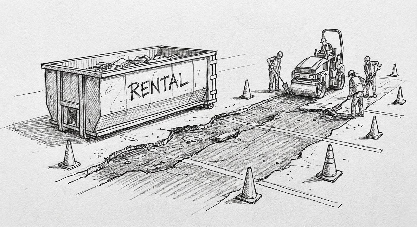Dumpster rental for parking lot and pavement resurfacing projects