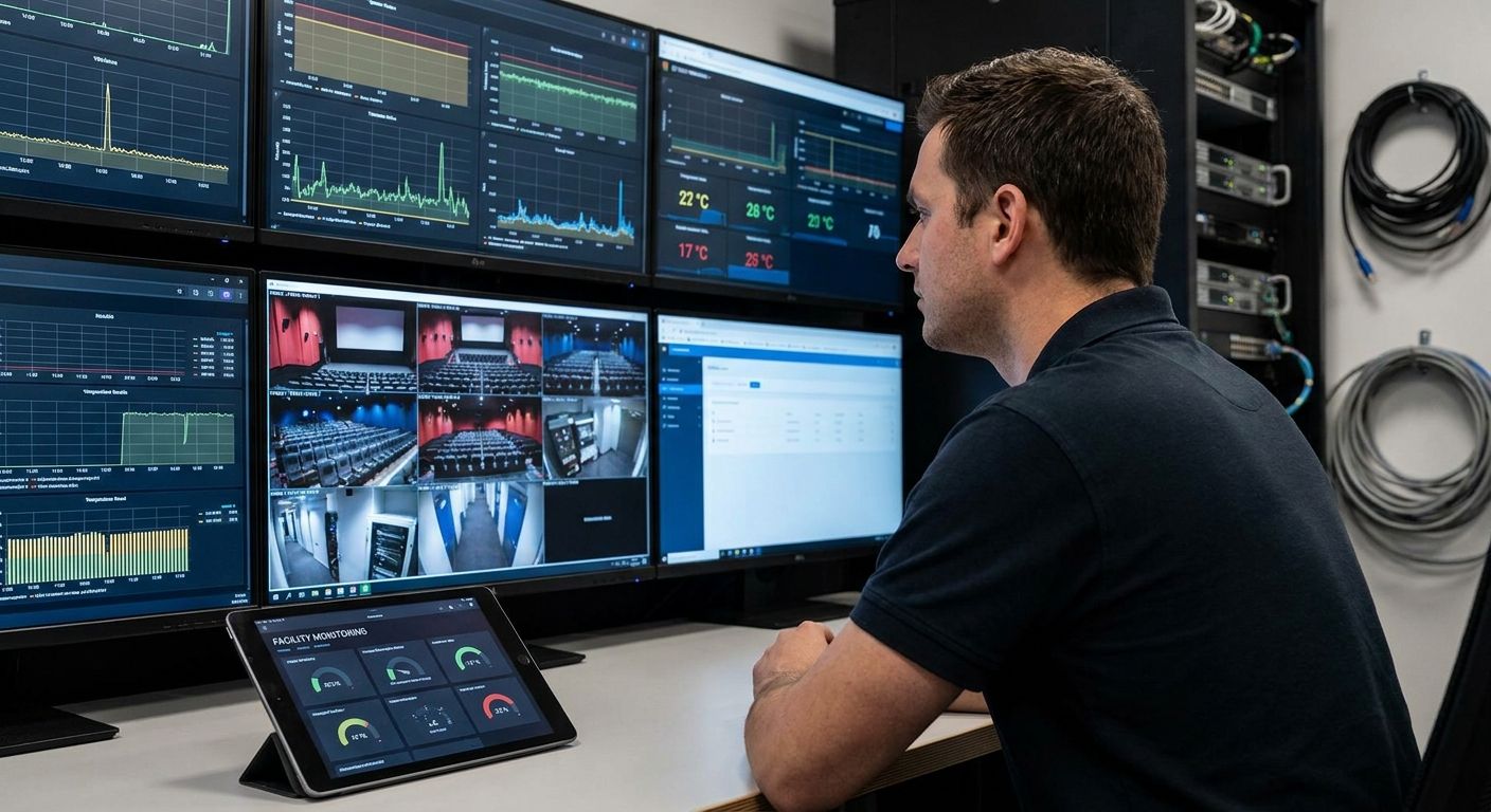 Facility monitoring system for movie theaters and cinemas