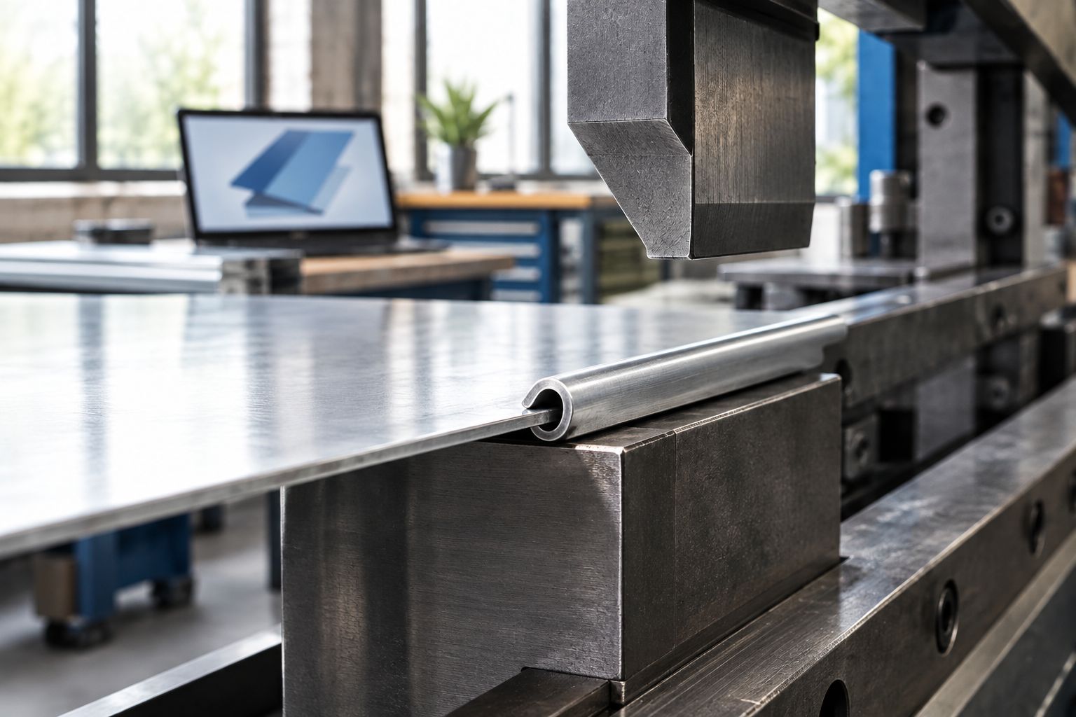 Aluminum panel edge showing a teardrop-profile hem fold on a press brake