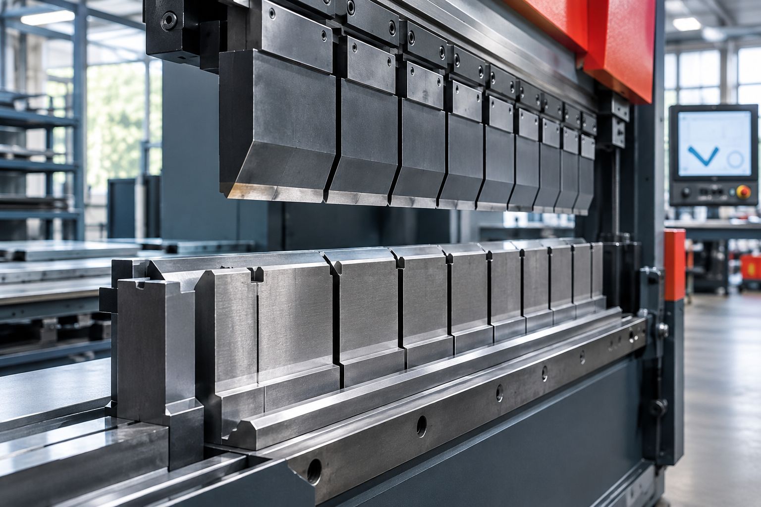 Segmented press brake punch and die set mounted in a machine