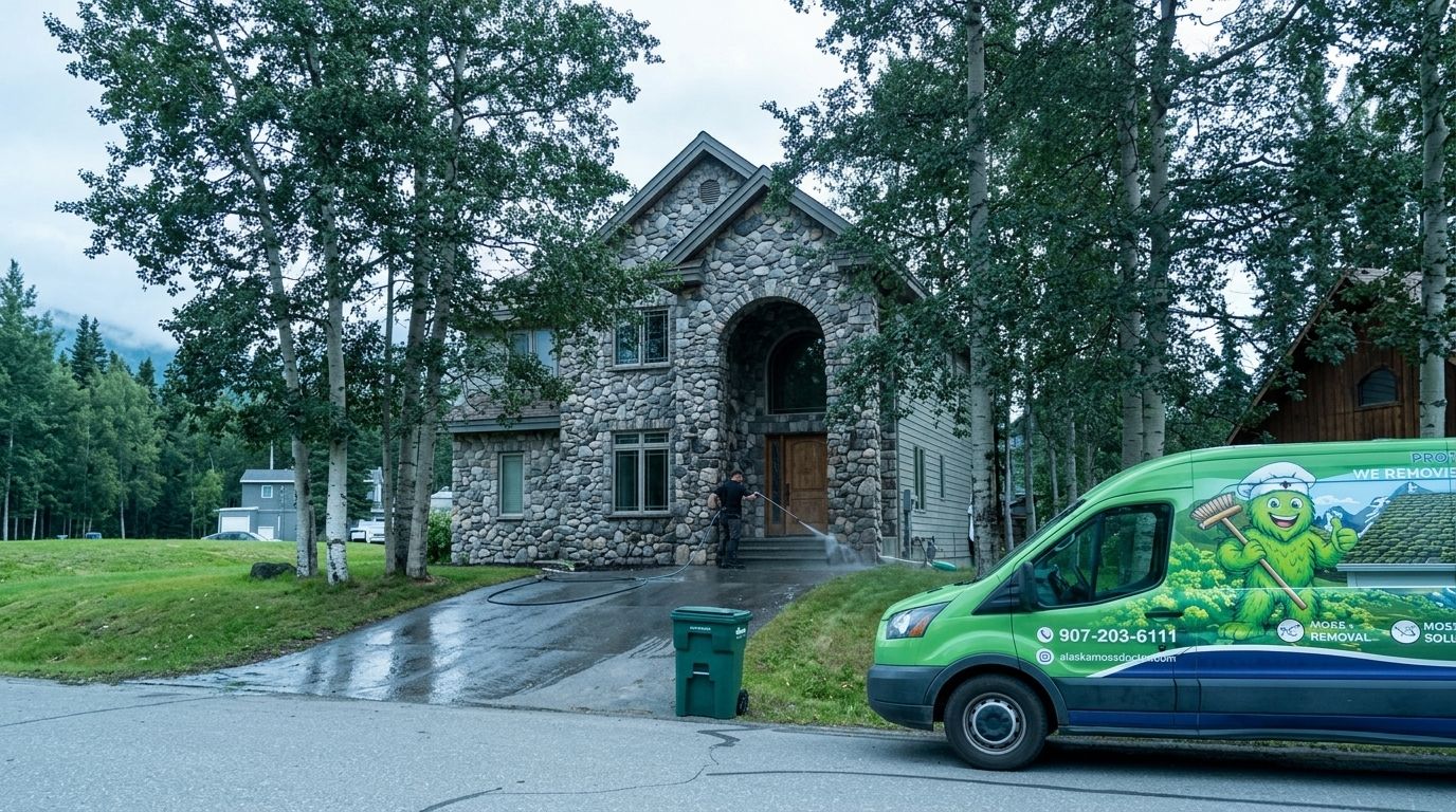 Soft wash cleaning for stone and masonry exteriors