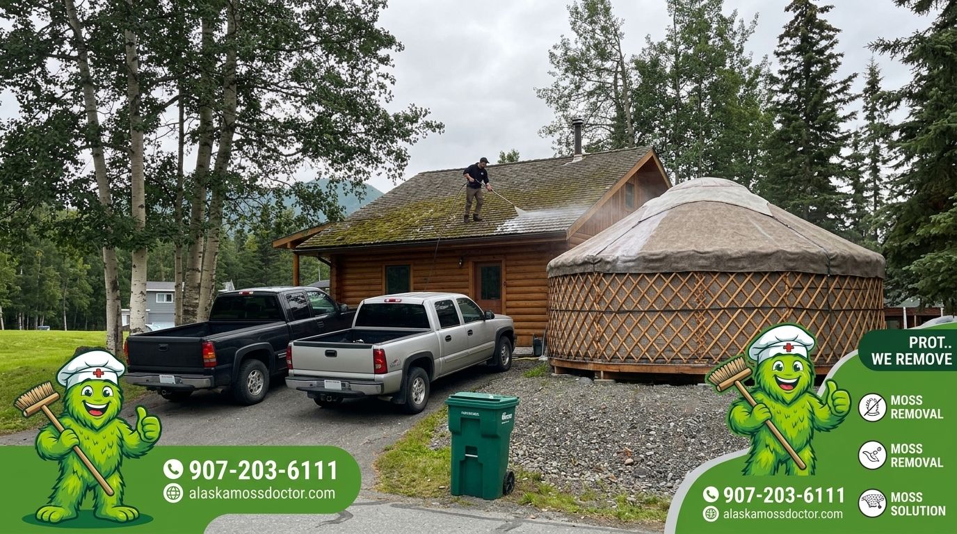 Soft wash cleaning for Alaska yurts and cabin additions
