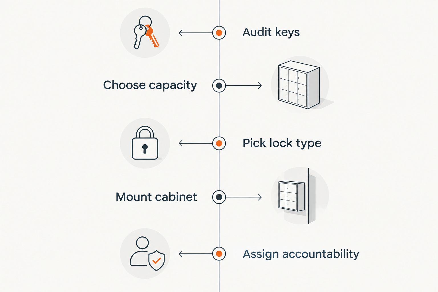 Five-stage timeline for setting up a school key cabinet