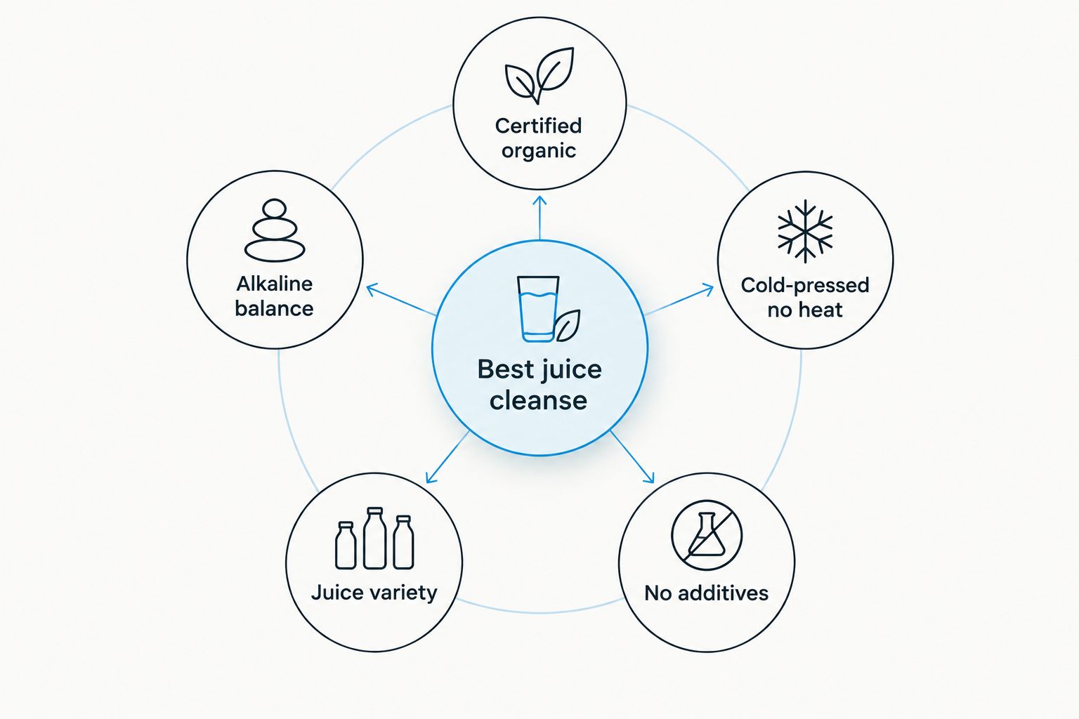 Diagram of five criteria for choosing the best juice cleanse for weight loss