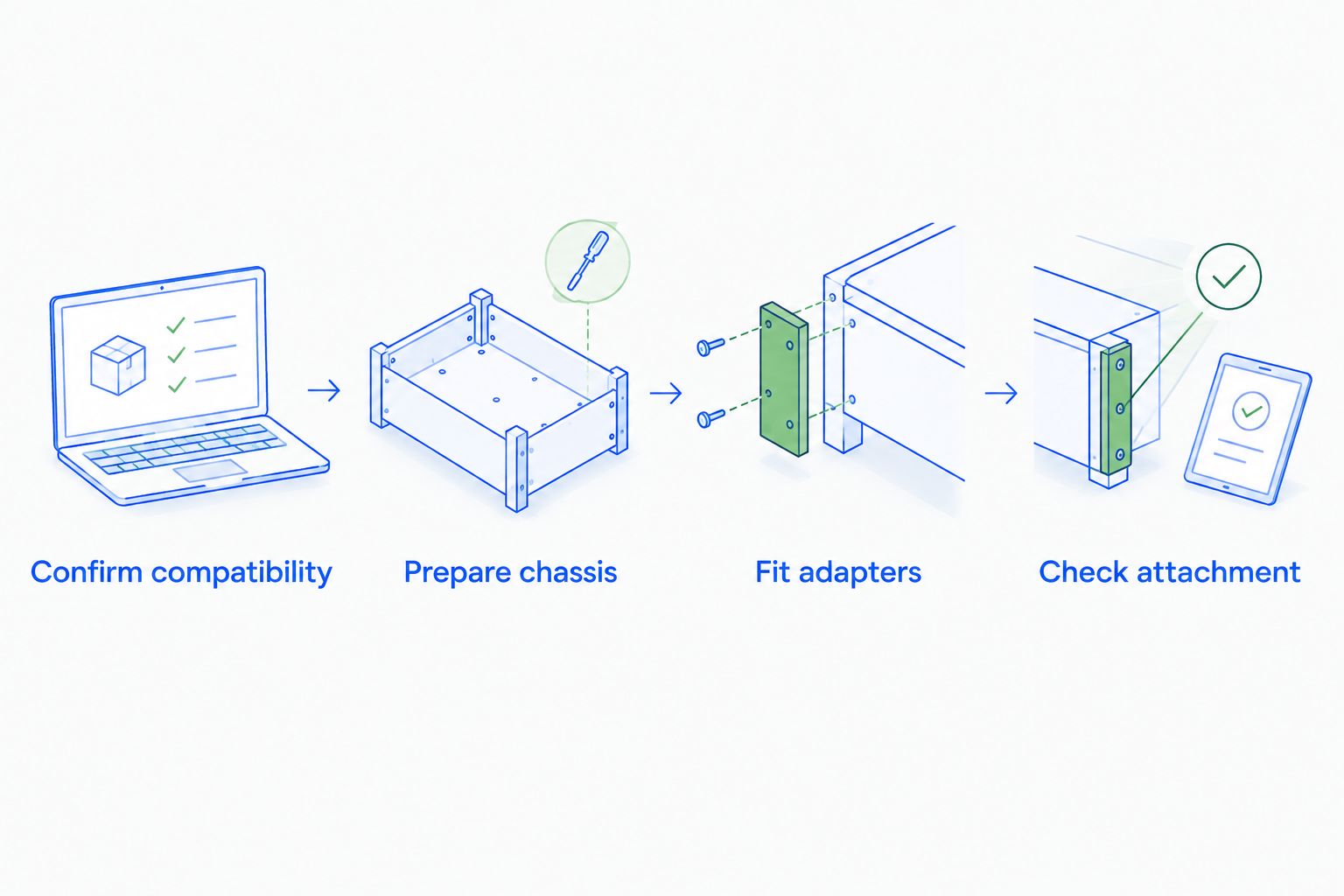 Four-stage sequence for confirming compatibility and preparing a car seat attachment