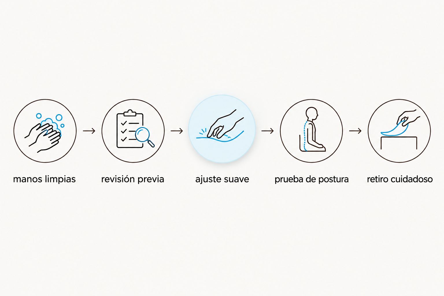 secuencia de cuidado al colocar y retirar tapones para dormir