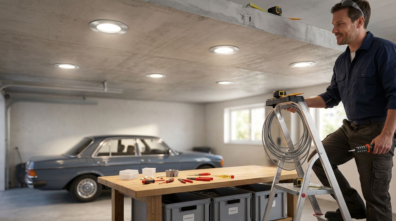 Recessed lighting installation for garages and workshops