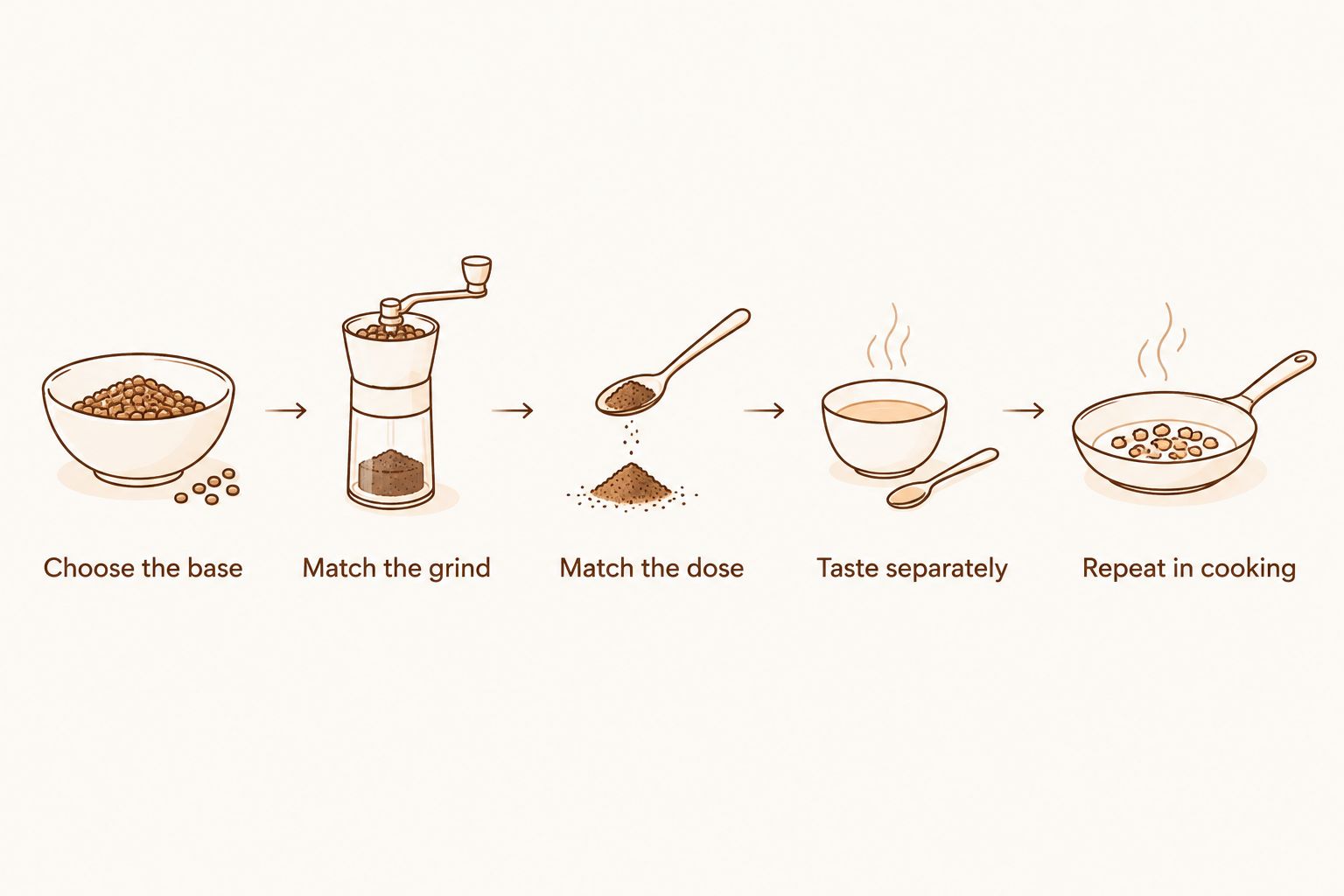 Five steps for comparing pepper batches under the same cooking conditions