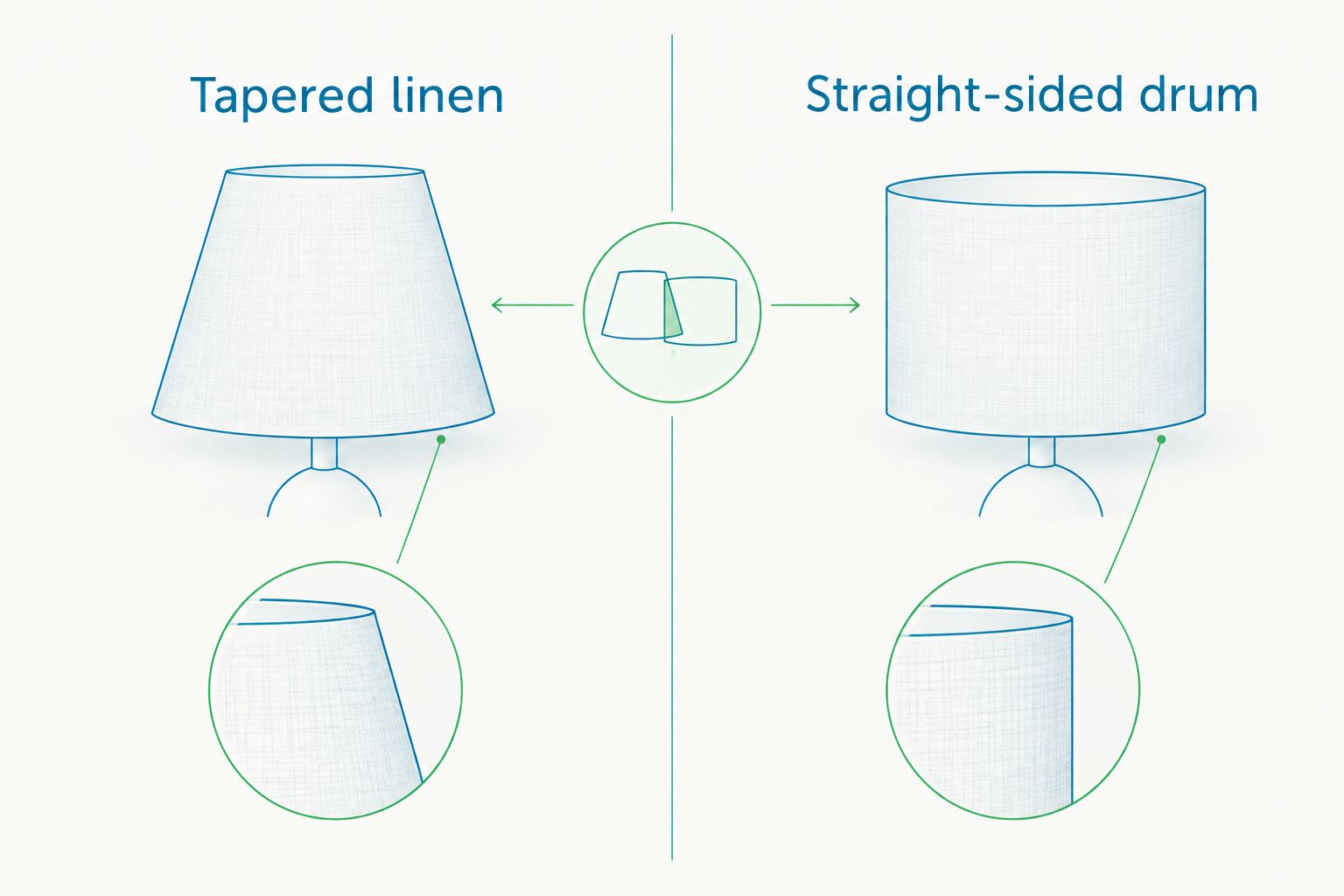 Side-by-side comparison of tapered and straight-sided table lamp shade silhouettes