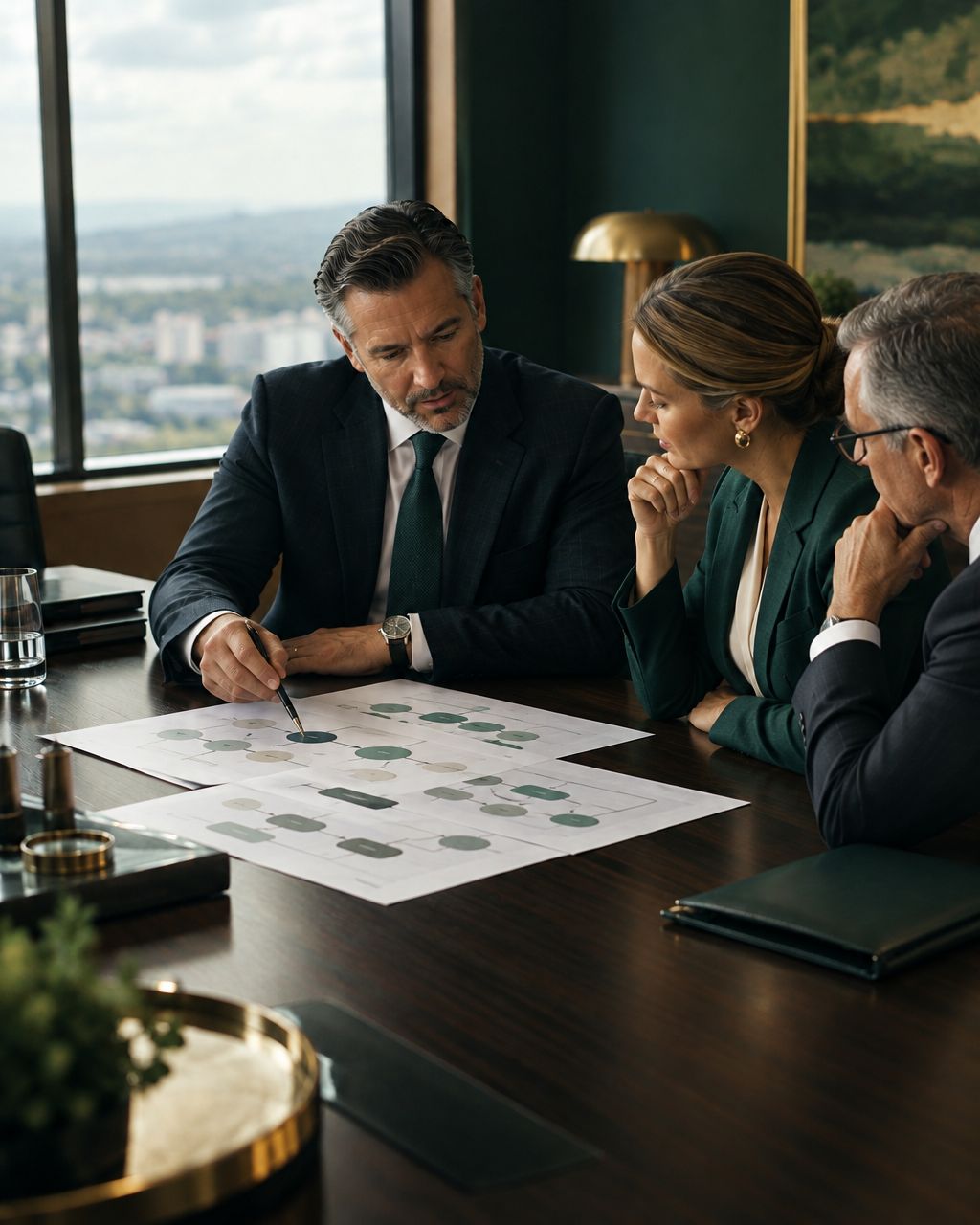 Illustrative boardroom scene of executives reviewing a workflow roadmap