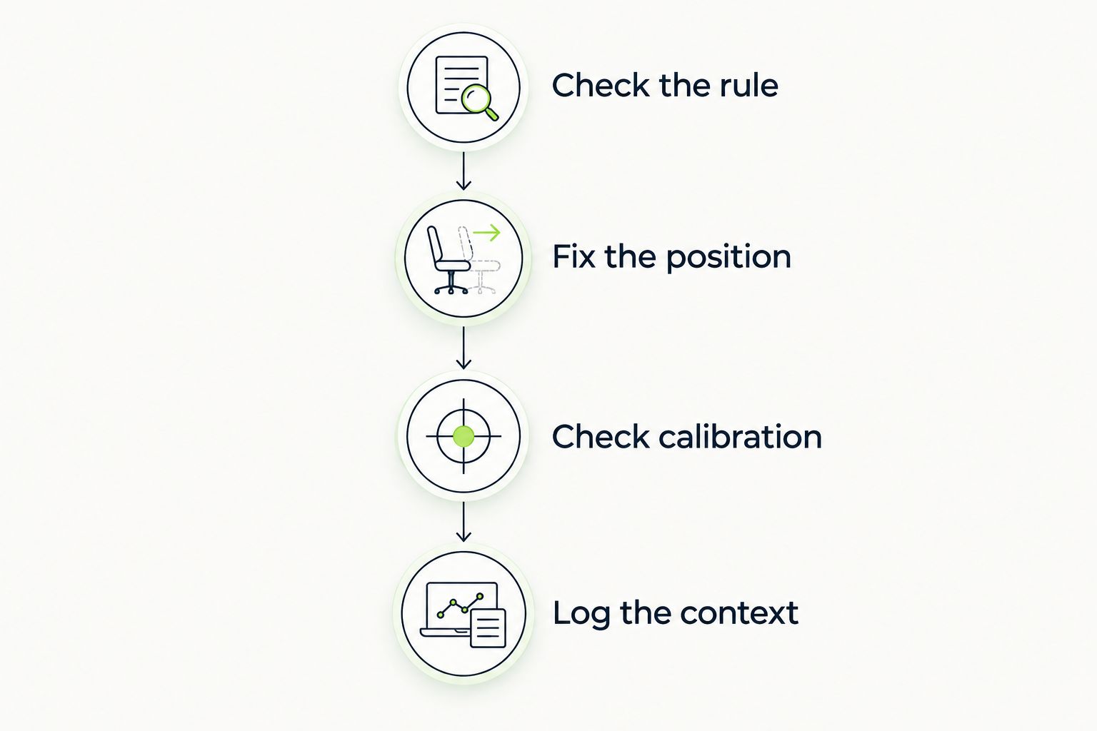 Four steps for a repeatable noise record, from checking the rule to logging the context