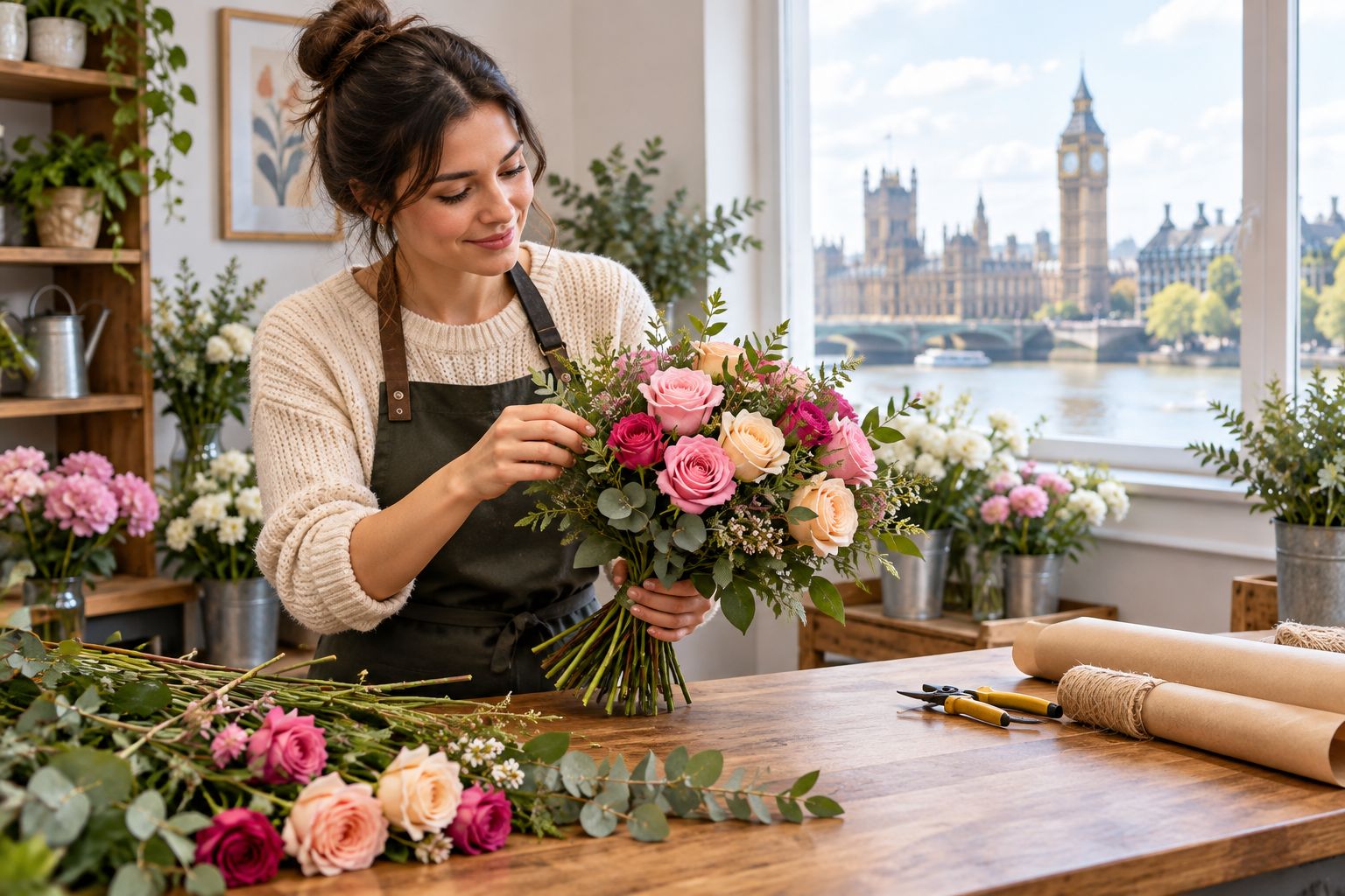 Local florist arranging a fresh bouquet ready for same-day delivery