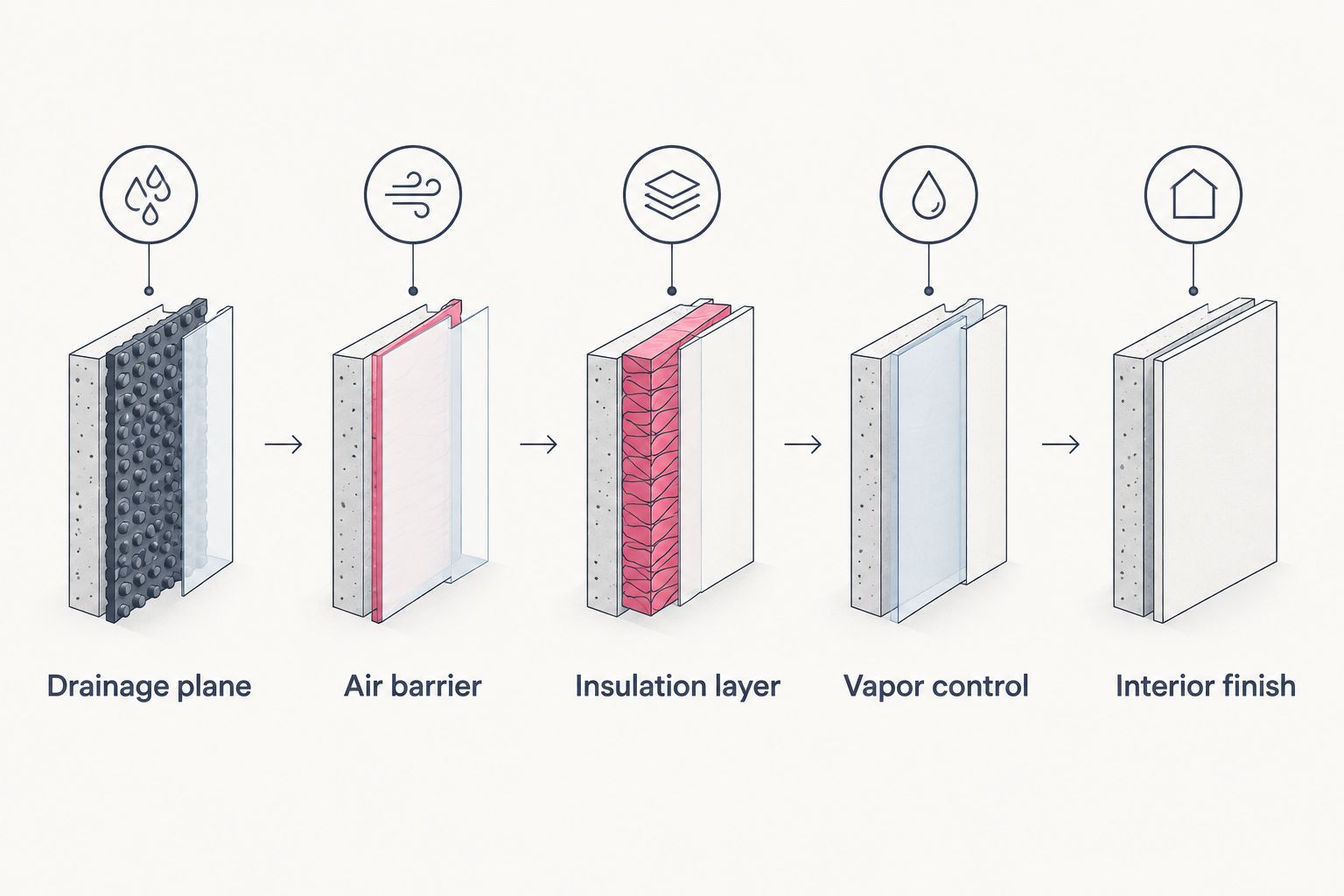 Five coordinated control layers for sauna and cold plunge room walls