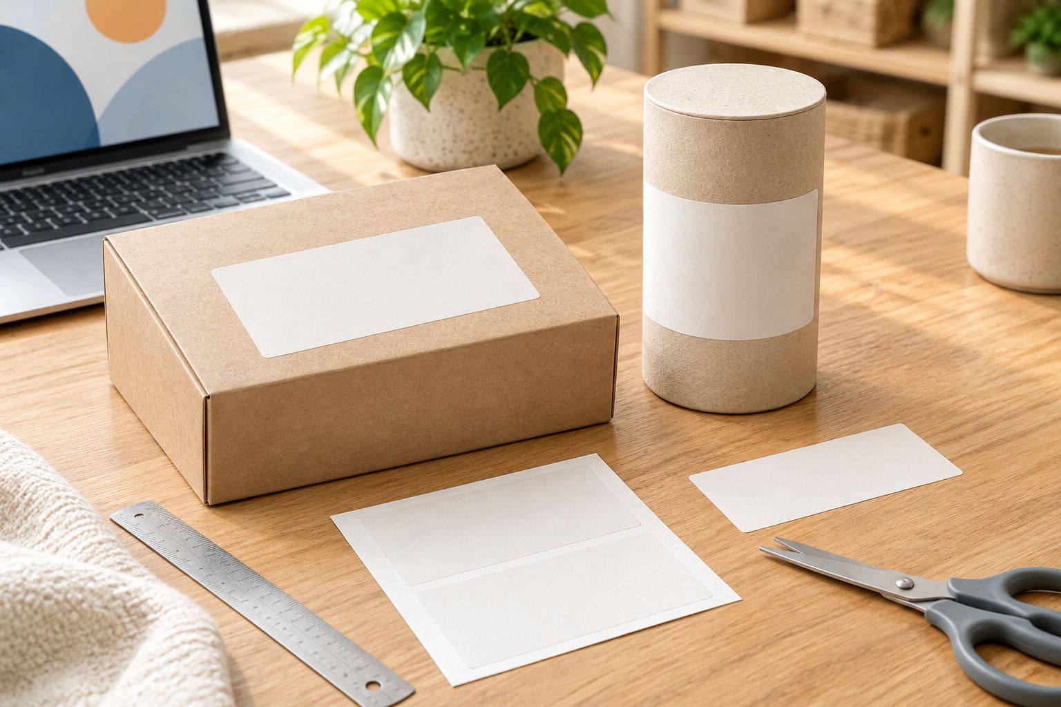 Blank paper rectangle mockups checked against a flat box and a curved container
