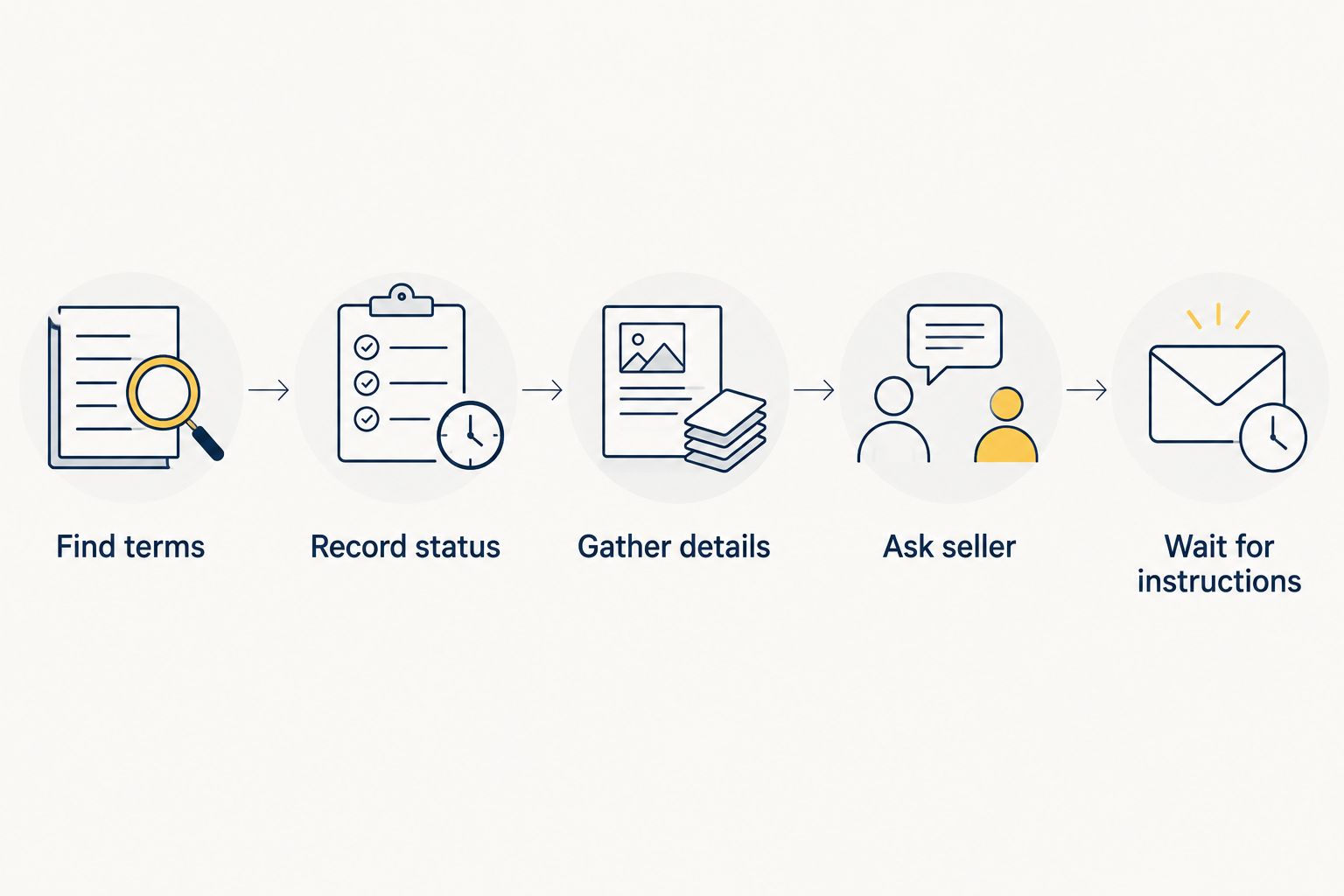Refund request steps from checking terms to waiting for the seller's instructions