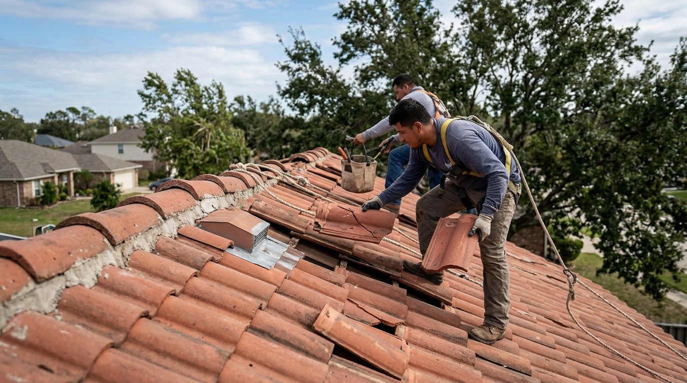 Tile roof repair for wind-damaged tiles after hurricanes
