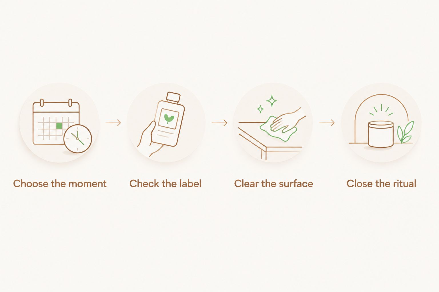 Four steps for choosing, checking, placing, and extinguishing a home-office candle