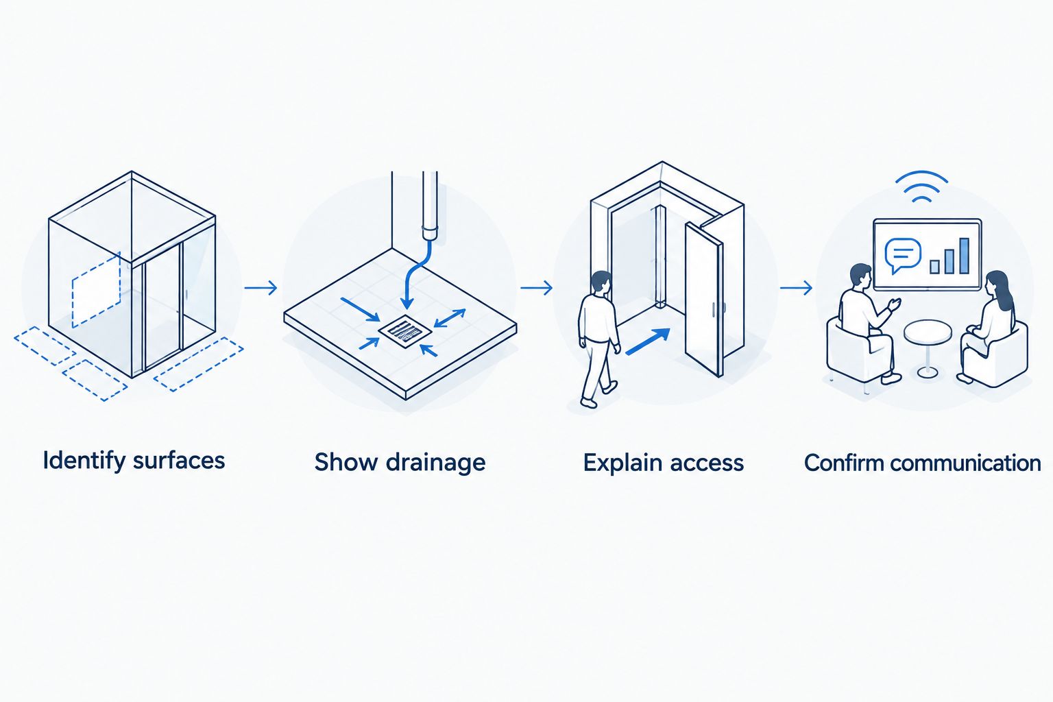 Quote preparation steps covering surfaces, drainage, access, and communication