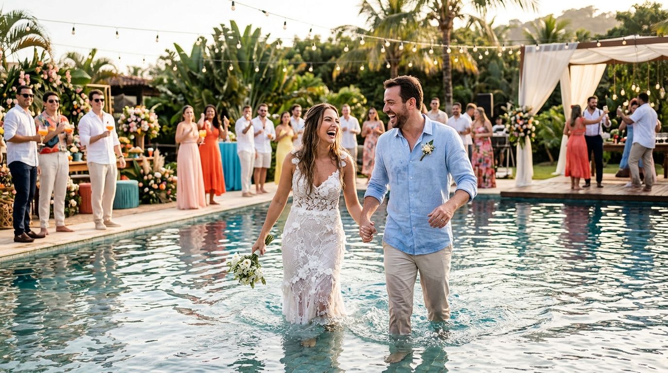 Wedding photography for pool party weddings
