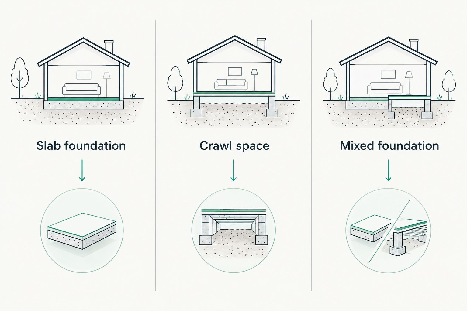 Comparison of slab, crawl-space, and mixed foundations for building-specific radon assessment