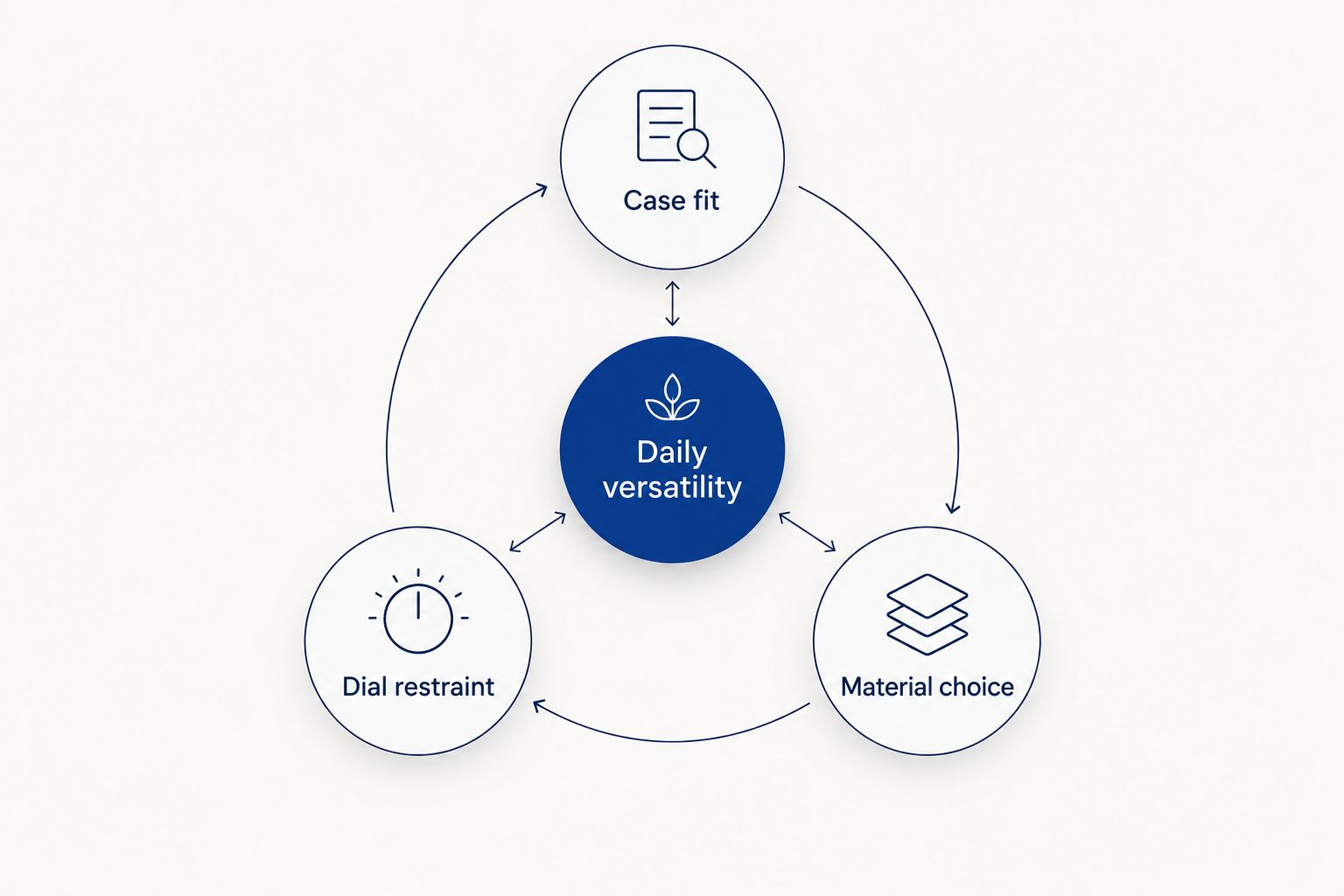Case fit, dial restraint and material choice surrounding daily versatility