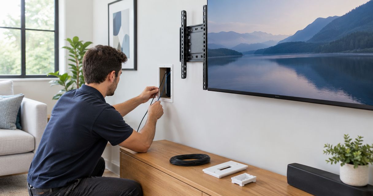 How to connect a mounted TV to a hidden in-wall cable kit
