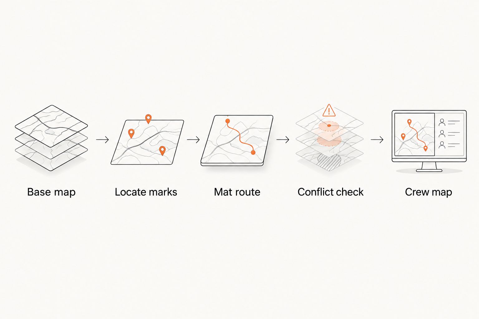 Workflow from the utility base map through route review and crew map