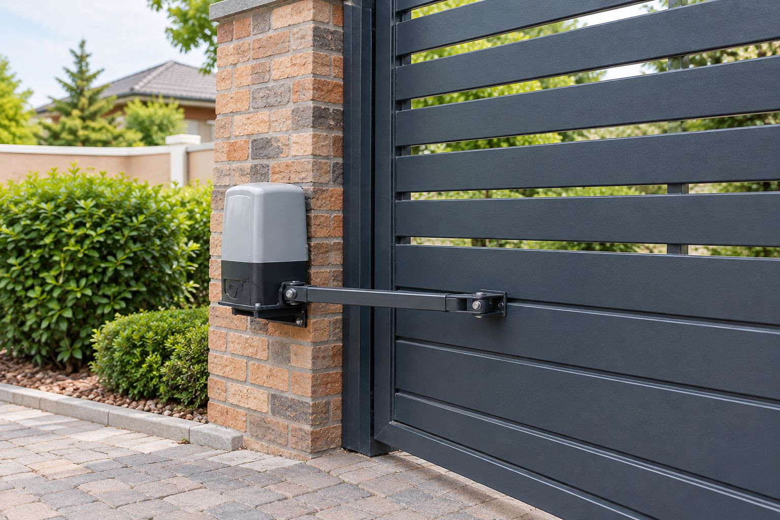Automatic Gate Motor Cost in Nairobi: 2026 Buying Guide 2 Swing gate motor mounted on a gate post next to a steel residential gate