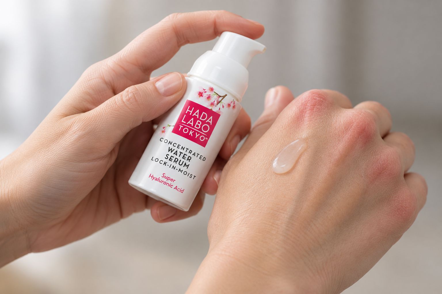 Applying hydrating serum to dry hands after frequent washing