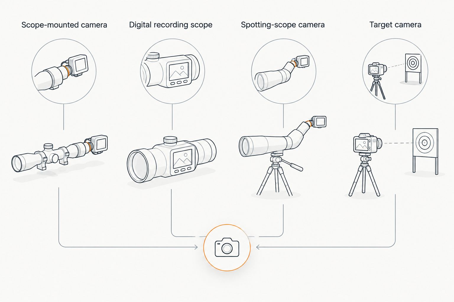 Four camera categories separated by their equipment position and viewing role