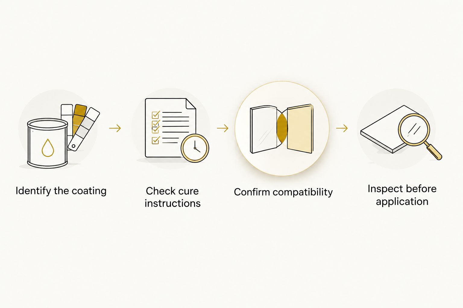 EA Detailer Sequence for checking coating identity, curing instructions, product compatibility and surface condition