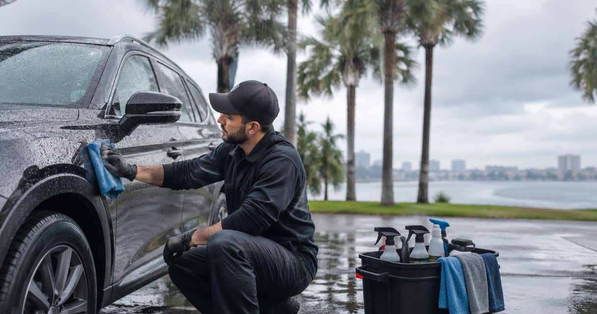 What happens if rain affects mobile detailing in Orlando?