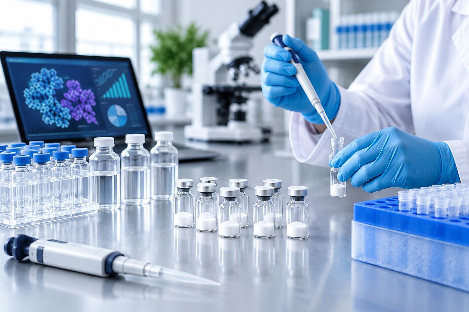 Laboratory bench set up for peptide reconstitution research