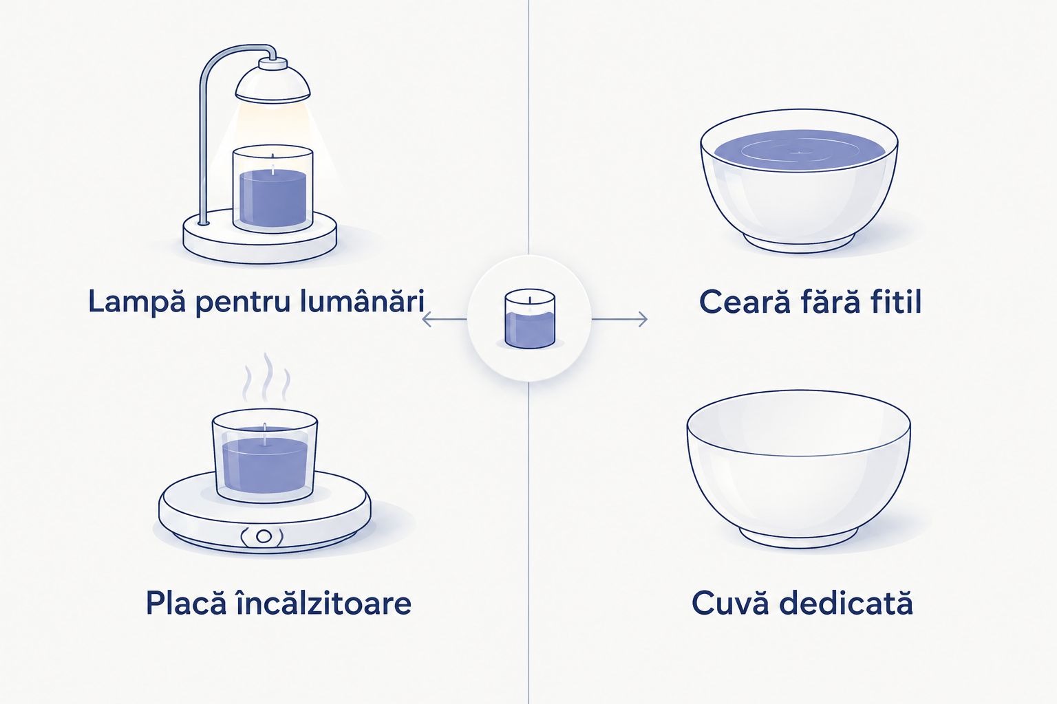 Comparație între aparatele pentru lumânări în recipient și cele pentru ceară fără fitil