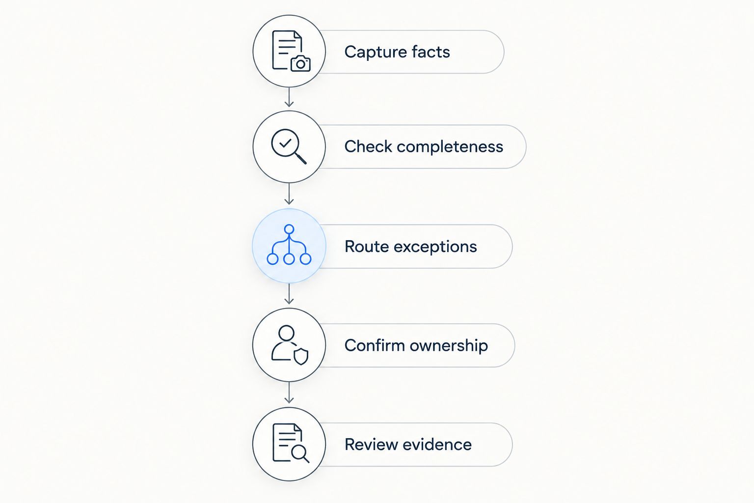 Five evaluation steps from capturing loss facts to reviewing the workflow evidence