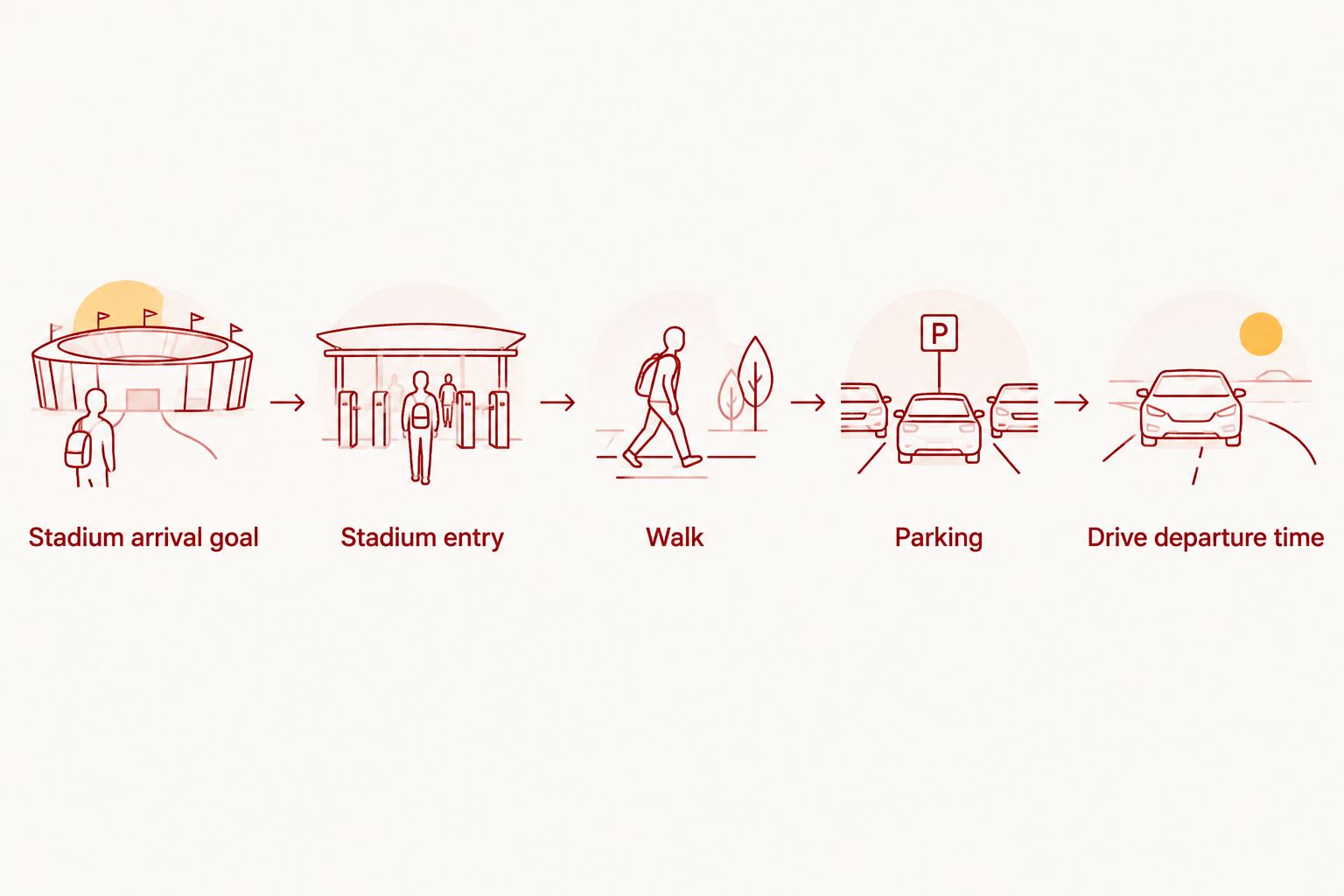 Planning steps from a stadium arrival goal back to drive departure time